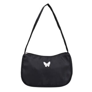 Black Butterfly Charm Detail Purse | Y2K Nylon Shoulder Bag | NWT